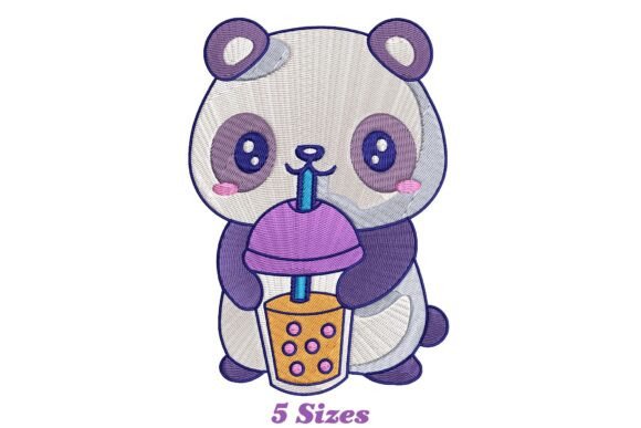 Funny Panda Drinking Boba Tea Embroidery