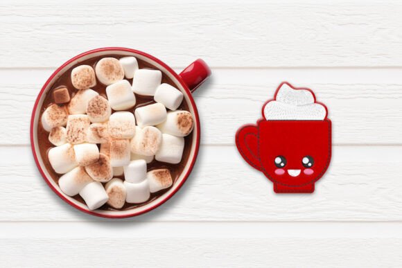 Kawaii Cartoon Hot Cocoa Feltie Embroidery
