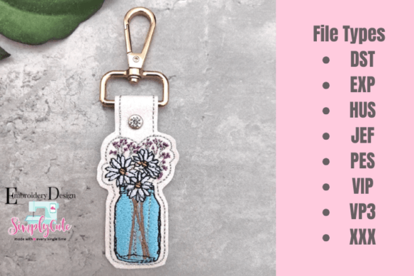 Mason Jar Daisy ITH Key Fob Snap Tab
